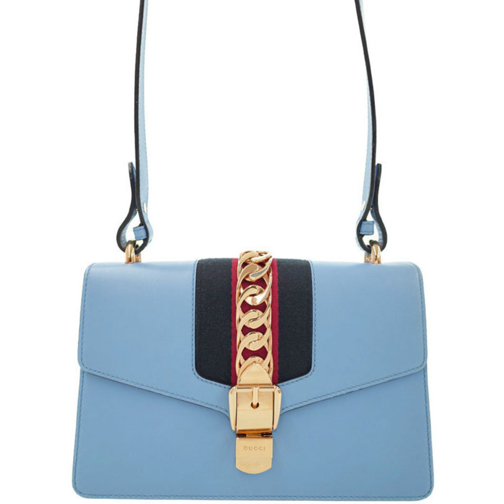 Gucci Sylvie Shoulder Bag Leather Blue